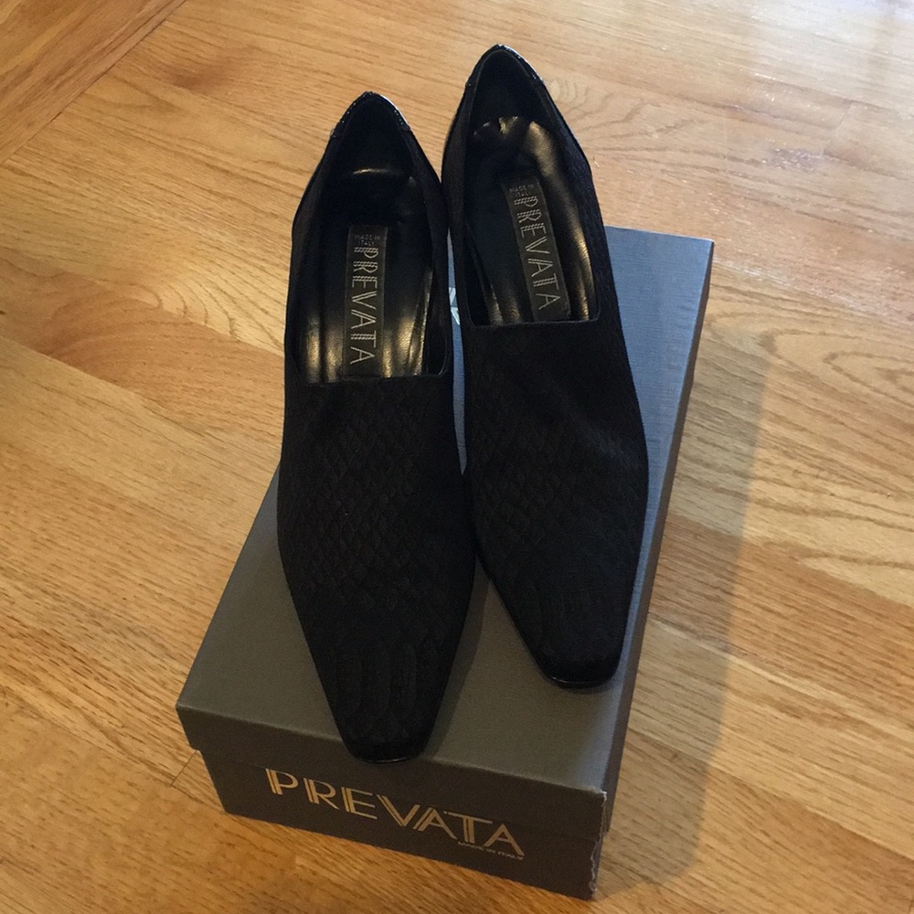 PREVATA Black Serpent fabric heels
